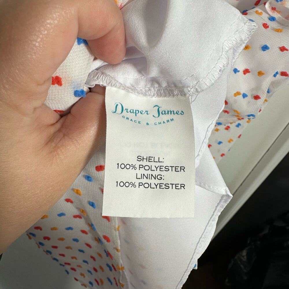 Draper James Women's White Dot Flutter Sleeve Blouse Size Medium Rainbow Polka - Picture 9 of 12